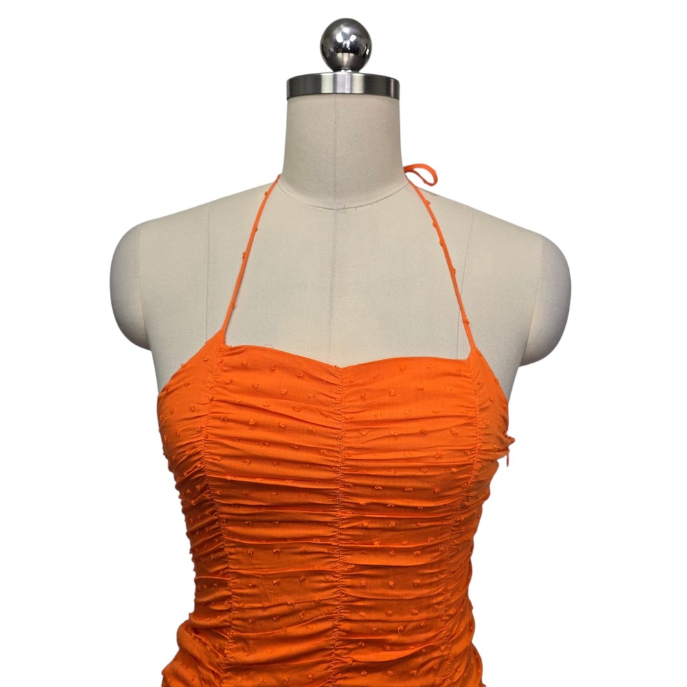 NWT Hello‎ Molly Burst Of Colour Dress Orange Ruched Swiss Dot Halter Mini Sz XS - Picture 7 of 7